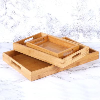 China Rustic Portable Bamboo Food Serving Dish Set Hotel Tray With Handle Wooden Serving for sale