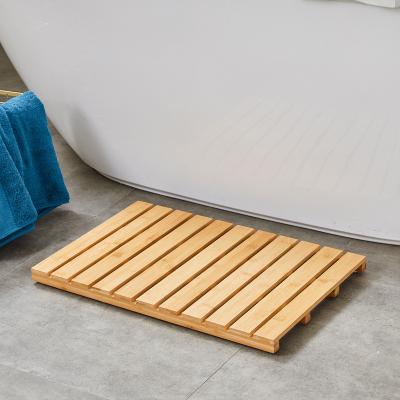 China Sustainable Unique Bathroom Supplies Spa Bath Bamboo Wooden Non-Slip Shower Mat for sale