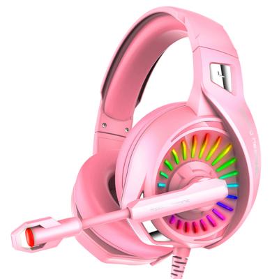 China Pink High Quality Wired Headband Gaming Headset Over Ear For Device With Mic Camouflage Headset Voice Control Wired Hi-Fi Sound for sale