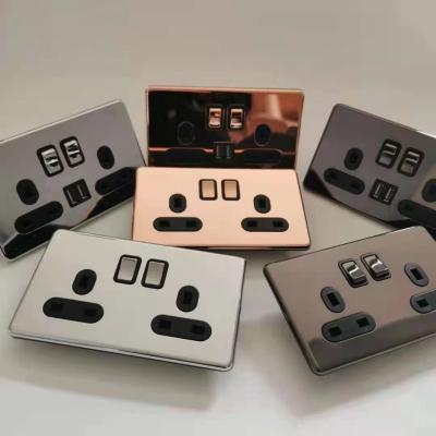 China Luxury Wall Switches Modern For UK Standard Black Stainless Steel With Color Gold Drawing Plugs And Sockets for sale