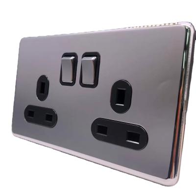 China Luxuy Black Gold Switch Socket Wall Stainless Steel Plugs And Sockets For UK Standard Electrical Materials for sale