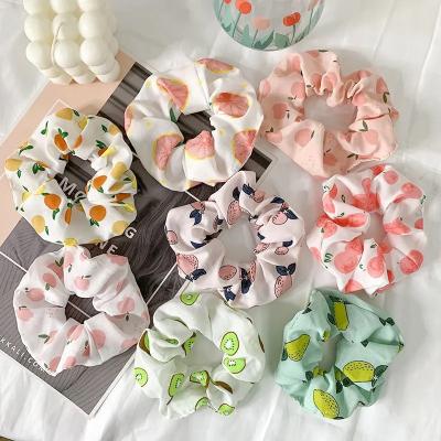 China Sweet Sweet Fruit Patterns Korean Hair Rope Silk Cloth Hair Accessories Scrunchies Cartoon Printed for sale