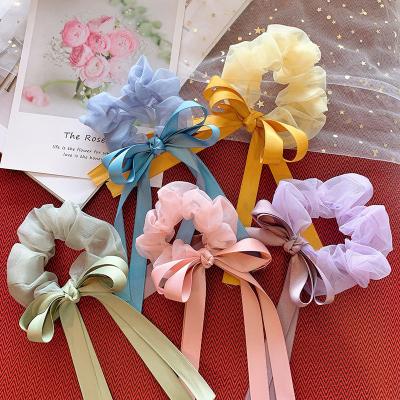 China Retro Children's French Soft Bowknot Hair Ring Girl Simple Long Ribbon Elastic Headband for sale