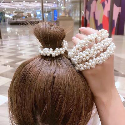 China Fashion Korean Whimsical Pearl Headband Women's Single Ponytail Holder Hair Rope for sale