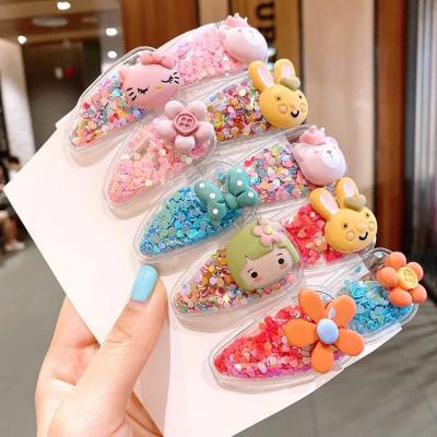 China Hot Eco-friendly Daisy Quicksand Hairpins Korean Cartoon Princess BB Clip Broken Hair Clip Baby Hairpins Clips for sale