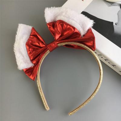 China Holiday Party Princess Style Red Bow Hair Band Durable Children's Hair Circles Handmade Bowknot Headband for sale