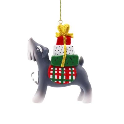 China All Lucky Gray Dog Animal Statue Christmas Tree Hanging Ornament With Gift Box Resin Cartoon DIY Gift Christmas Decoration Supplies for sale