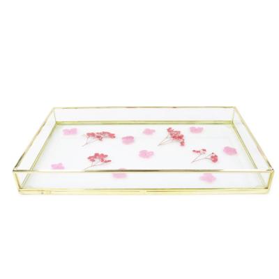 China Sustainable Clear Glass Top With Handles Spill Proof Serving Edge Organizer Tray Decorative For Living Room Safe Bedroom Coffee Table for sale