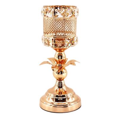 China Festival Stuff European Style Rose Gold Flower Iron Cup Wedding Candle Holder Table Decoration Crystal Bead Wedding Centerpieces for sale