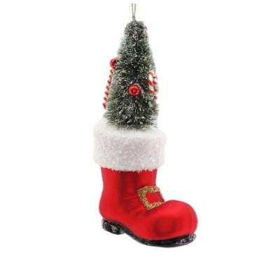 China Creative Party Decorative Home Decor Glass Opens Pine Hand Painted Colorful Glass Ornament Shoe Boot Christmas Party Hanging Decoration for sale