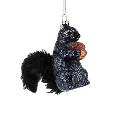 China Christmas Deoration Collection Keepsake Gift Glass Animal Black Squirrel Statue Turnout Pine Cone Decoration for Christmas Tree for sale