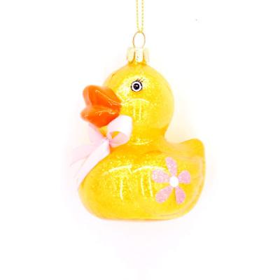 China Wholesale Custom Christamas Decoration Christmas Glass Opens Hand Painted Animal Figurines Yellow Duck Christmas Indoor Hanging Ornaments for sale