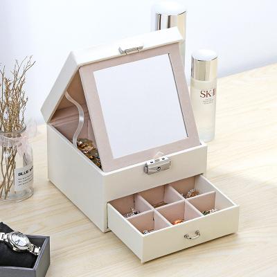 China Storgae Jewelry Box With Mirror Lipstick Ring Necklace Large Capacity Multi-plaid Jewelry Storage Box Wholesale for sale