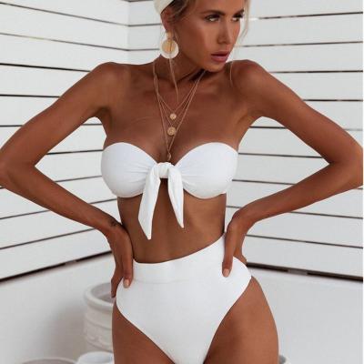 China Wholesale 100% New Polyester 2023 Swimming Suit High Waist Bikini Pit Chest Female Split Band Swimwear 100% for sale