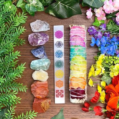 China Indian Custom Harvest Sustainbly Wholesale Incense Fruits Flowers Healing Natural Blue White Sage Flower Stick Bundle 7 Chakras Organic Reiki for sale