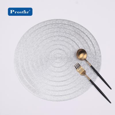 China New America Silver Metallic Round PVC and PVC Placemat Sustainable Metallic Place Mat for sale