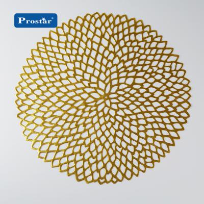 China Factory Viable Flower Arrival Design Popular PVC Place Mat Golden Round Hollowed Out PVC Table Mat for sale