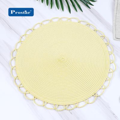 China Sustainable Summer Party Yellow Pink Blue PP Woven Place Mat Around Woven Hotel Table Mat for sale