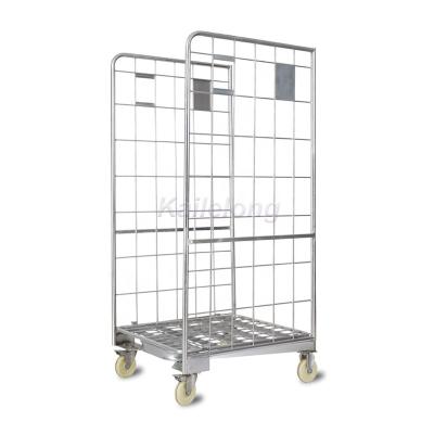 China Easy To Move Supermarket Folding Roll Container Warehouse Roll Cage Trolley for sale