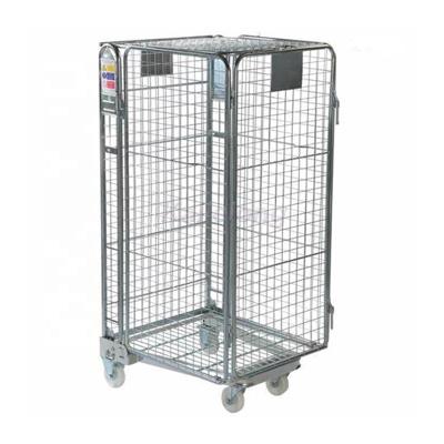 China Easy To Move Cargo Storage Wire Mesh Security Nesting Welded Galvanized Full One Frame Roll Containers for sale