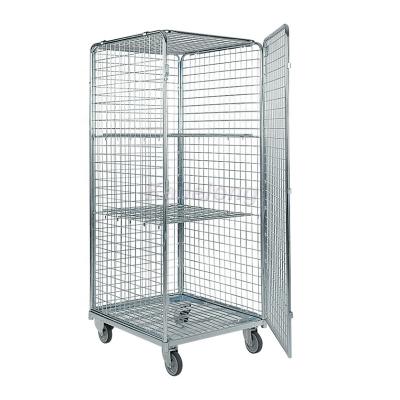 China Easy To Move Foldable Steel Warehouse Transport Cage Metal Storage Roll Pallet Cage Trolley for sale