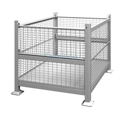 China Easy To Move Supermarket Plastic Liner Industrial Wire Mesh Metal Storage Cages Roll Container With Plastic Pallet for sale