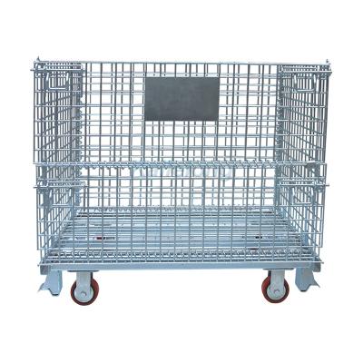 China Easy to Move Folding Galvanized Wire Mesh Container Tray Metal Cage Large Capacity for sale