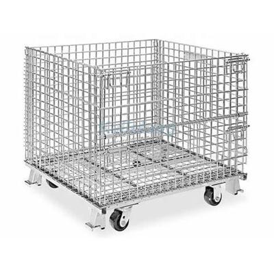 China Easy To Move Caged Container Stackable Collapsible Metal Container Wire Mesh Galvanized Folding Cages for sale