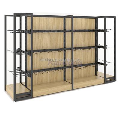 China Double Sided Display Double Sided Wooden Metal Gondola Supermarket Shelving for sale