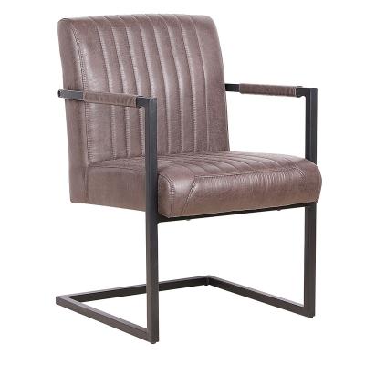 China Leather Convertible Vertical Vintage Square Grain Metal Frame Dining Chair Contemporary Simple Minimalist Dining Chair Chair for sale