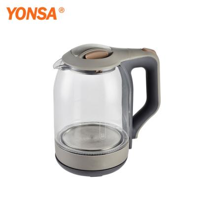 China 360 Degree Rotating Base Color Changing ETL Cordless Steel Look Glass Electric Kettle With Temperature LED for sale