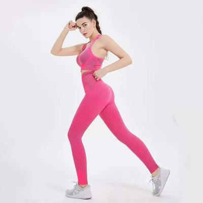 China Style Breathable Explosive Yoga Wear Women Plus Size Bra Hip Pants Seamless Striped Sexy Yoga Suit for sale