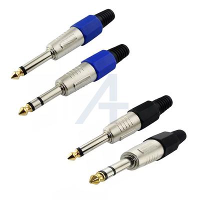 China audio & Video Tip 6.35mm Gold Audio Male Mono Jack Speaker Plug Solder End Strain Relief PRO METAL 1/4 Inch for sale