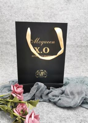 China Decorative Luxury Custom Packaging Bags / Black Paper Wine Bags Metallic Foil Logo for sale