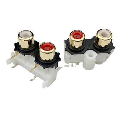 China Top Home Appliances 2022 White Red Gold Plated Rca Plug Socket 4 Pin Double Female Socket Connector for sale