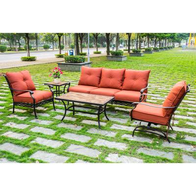 China Modern Modern Outdoor Furniture Cast Aluminum Metal Sofa And Table Top Make Of Ceramic Tile for sale