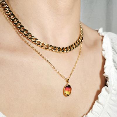 China Trendy Enamel Choker Necklace Women Party Jewelry Gold Necklace Pendant Chain Eco-Friendly for sale