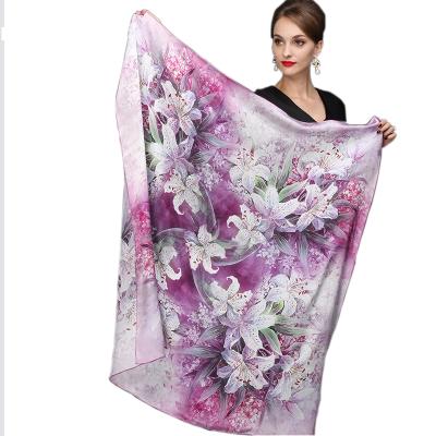 China 110*110cm Large Square 100% Silk Scarves Fashion Floral Printed Shawl Sale Women Real Natural Silk Scarf Shawl for sale