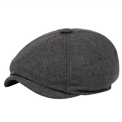 China Gatsby Striped Herringbone Tweed Vintage Beret Mens Blinders Hat Newsboy Beret Hat Pale Spring Flat Peaked Beret Hats for sale