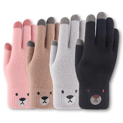 China Thick Warm Mittens Winter Knitted Wool Gloves For Men Women Boys Girls Warm Stretch Knit Mittens Wool Full Finger Guantes Female Thicken Winter Touch Screen Gloves for sale