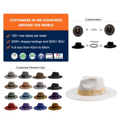 China Wholesale quality adjustable band hats 100% white color fadora wool fashion felt hat white hats for men women with wide rim for sale