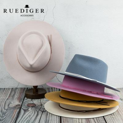 China Custom White Woolen Fedora Hat Wide Brim Stif Men And Women Outdoor Activities Picture Spring for sale