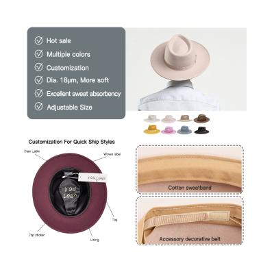 China Elegant Women's Vintage Picture 100% Australian Handmade Wool Hard Flat Wide Brim Felt Fedora Hats for sale