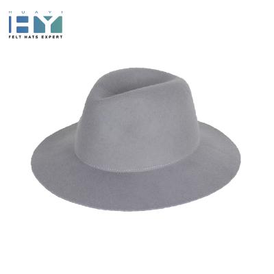 China Hot Sale Striped Customized Unisex Camel Color Wide Brim Wool Felt Fedora Hat for sale