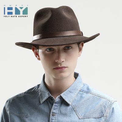 China Custom Dark Wide Felt Cowboy Image Autumn Leisure Men Australian Wool Brown Western Hats for sale