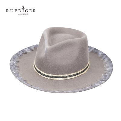 China Picture Brown Youth Private Label Men's Super Chunky Large Wide Brim Felted Hat Felt Soft Wool Distressed Hats for sale