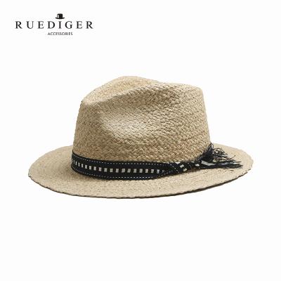 China Image Daily Life Summer Natural Color Classic Unisex Raffia Fedora Felt Hat for sale