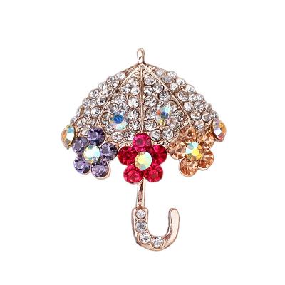 China Europe Fashionable High End Daily Life 2021 Full Diamond Umbrella Brooch Pin For for sale