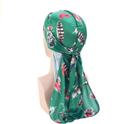 China New Patetrn Durag Multifunctional Long Tail Headwrap Multifunctional Polyester Printing Durag Silky Satin for sale