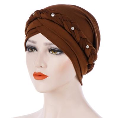 China 2021 Wholesale Diamond Picture Women Single Braids Muslim Inner Hat 9 Colors High Quality Muslim Hat Hijab Turban Hat Wholesale 2021 for sale